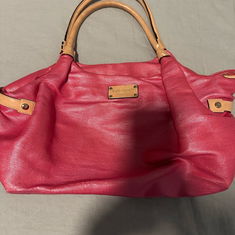 Kate Spade Hot Pink Shoulder Bag with Tan Handles
